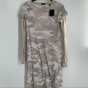 ATM Camo Printed Slub Jersey Long Sleeve Dress Women’s Size S NWT